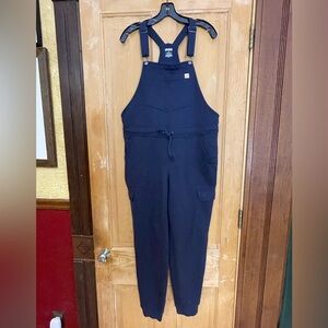 Duluth Trading Co Navy Bib Overalls with Red Logo Patch